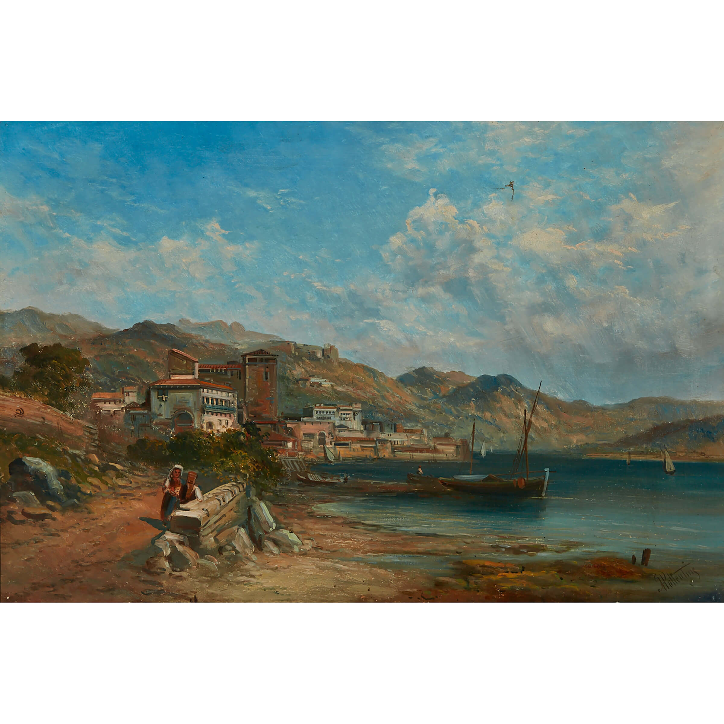 “NAPLES” (SHORELINE WITH HOUSES AND FIGURES)
