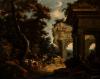 Cerchia di Nicolaes Berchem (Haarlem 1620 – Amsterdam 1683) - Landscape with figures and herds near architectural ruins, Cerchia di Nicolaes Berchem (Haarlem 1620 – Amsterdam 1683) - Landscape with figures and herds near architectural ruins