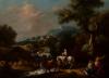 Cerchia di Francesco Zuccarelli (Pitigliano 1702 – Firenze 1788) - River landscape with travellers near a waterfall, Cerchia di Francesco Zuccarelli (Pitigliano 1702 – Firenze 1788) - River landscape with travellers near a waterfall