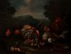Scuola lombarda, fine secolo XVII-inizio XVIII - Still life with pumpkin, fruit and farmyard animals