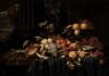 Andrea Benedetti (1615/20 - circa 1660) - Still life of grapes, lemons, peaches and plums on a table with a landscape in the background, Andrea Benedetti (1615/20 - circa 1660) - Still life of grapes, lemons, peaches and plums on a table with a landscape in the background