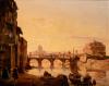 Scuola del secolo XIX - Rome, view of St. Peters Basilica and Castel Sant'Angelo with figures, Scuola del secolo XIX - Rome, view of St. Peters Basilica and Castel Sant'Angelo with figures
