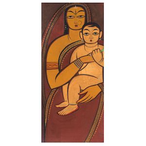 Jamini Roy, Jamini Roy (1887-1972) Untitled (Mother & Child)