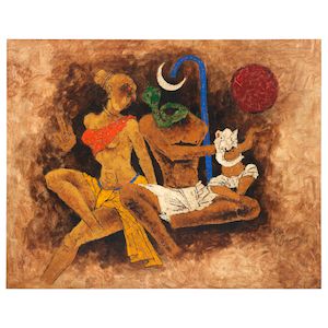 Maqbool Fida Husain (1915-2011) Untitled (Shiva, Parvati & Ganesh)