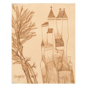 Francis Newton Souza, Francis Newton Souza (1924-2002) Untitled (Townscape with Trees)
