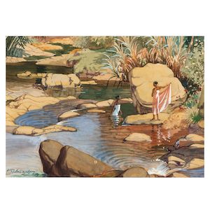 Abraham Christopher Gregory Suriarachi Amarasekara, Abraham Christopher Gregory Suriarachi Amarasekara (1883-1983) Untitled (Woman bathing at a pool)