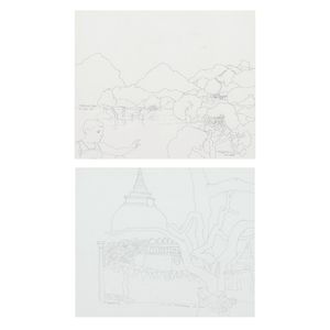 Laxma Goud, Laxma Goud (B.1940) Kandalama Hotel & Anuradhapura (both 24.08 x 30.5 cm (9 1/2 x 12 inches))
