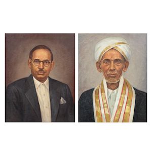 Kattingeri Krishna Hebbar (1911-1996) Untitled (Mr Manchi Krishna Rau & Mr Manchi Srinivas Rau) (45 x 34.8 cm and 70.2 x 55.5 cm)