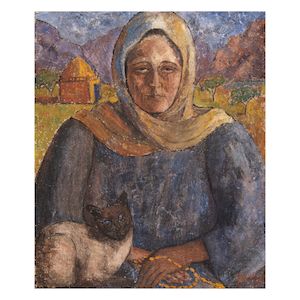 Effat Naghi, Effat Naghi (Egypt, 1905-1994) Fellaha with Cat