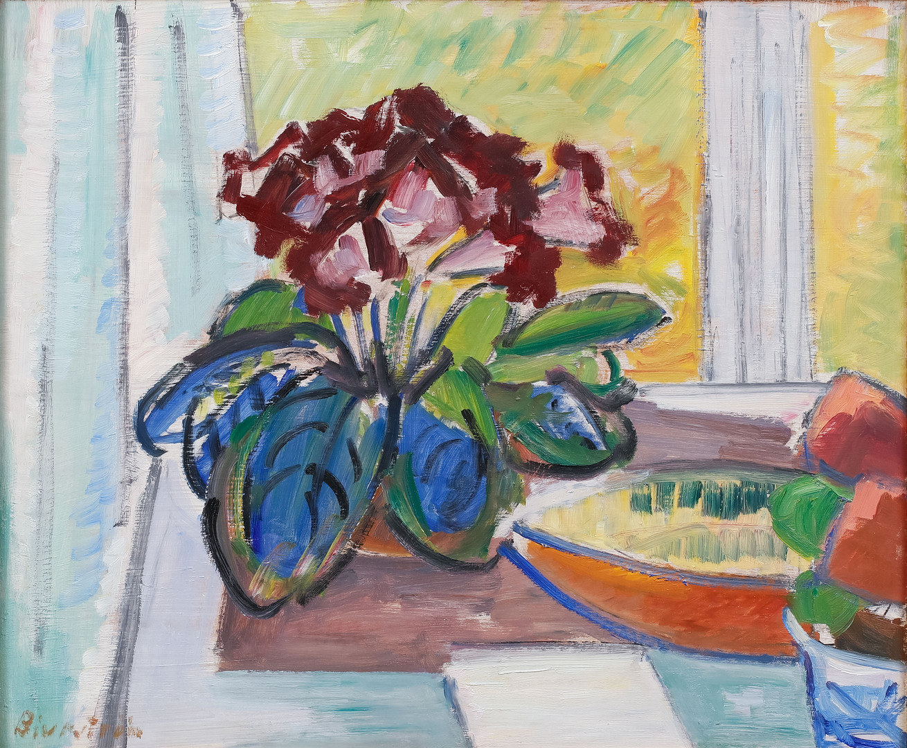 "Gloxinia". Olja på pannå.
