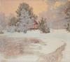 Vinter landscape with a red cottage