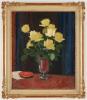 Still life with yellow roses in a silver vase