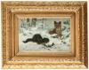 Hunting cat surprised by a fox
