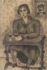 A woman by a table