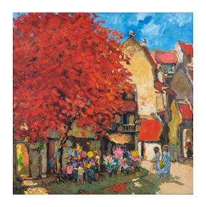 Do Xuan Doan (Vietnamese, 1937-2015) Le vieux Hanoï et ses feuilles rouges d'automne