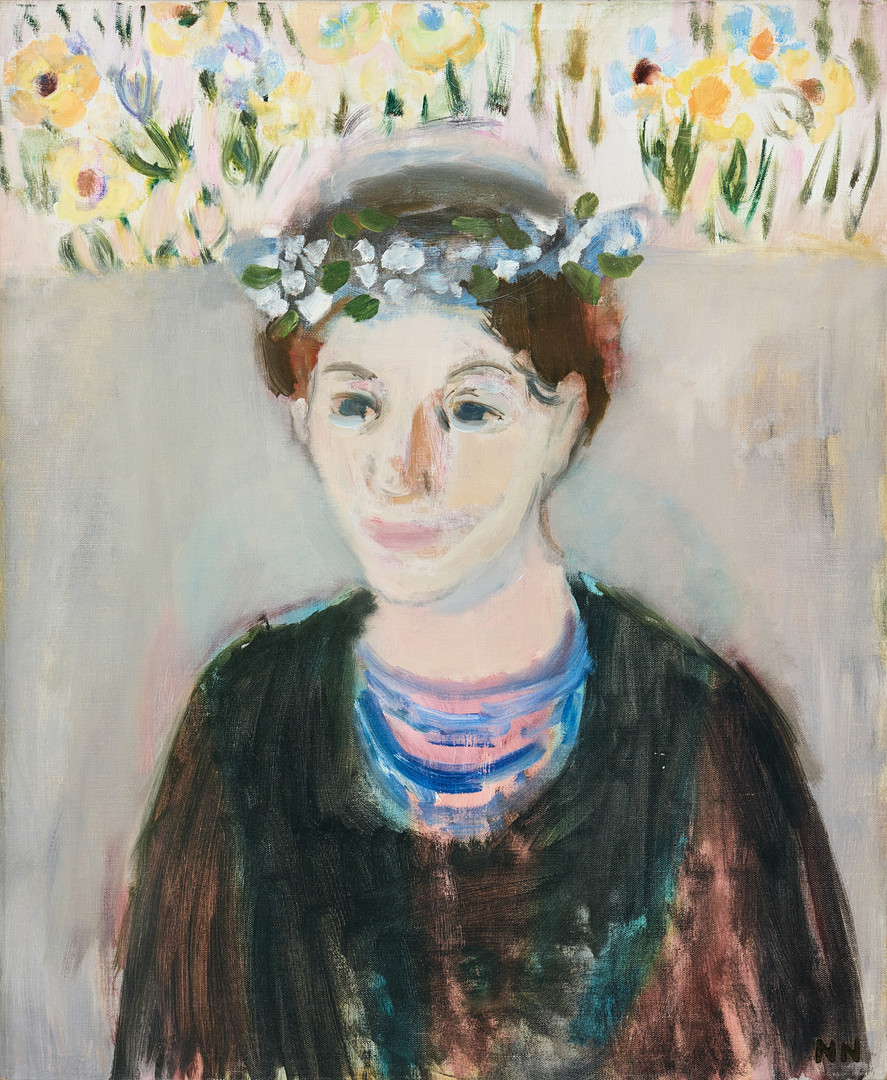 Kvinna med blomkrans.