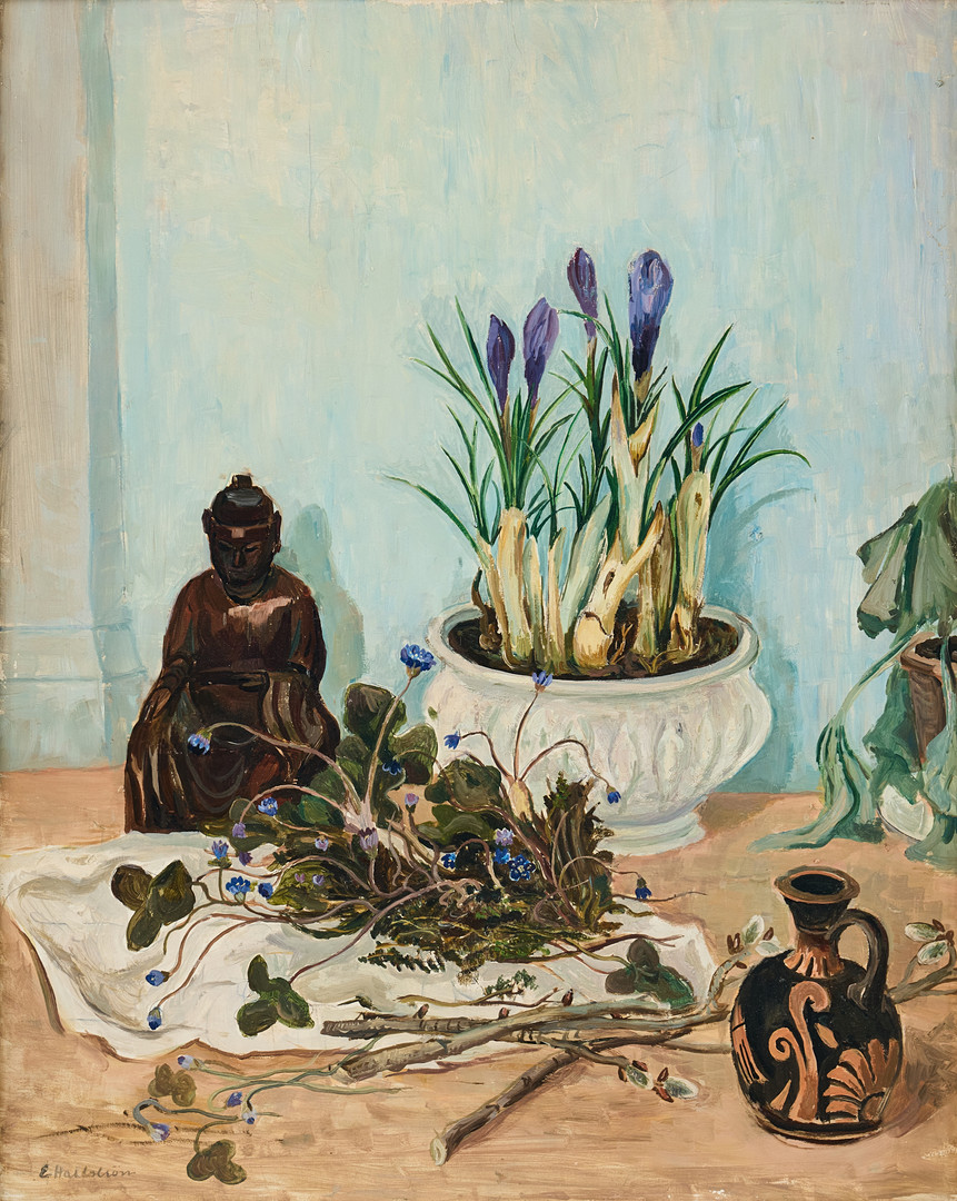 Eric Hallström, "Nature morte med krokus och blåsippor".