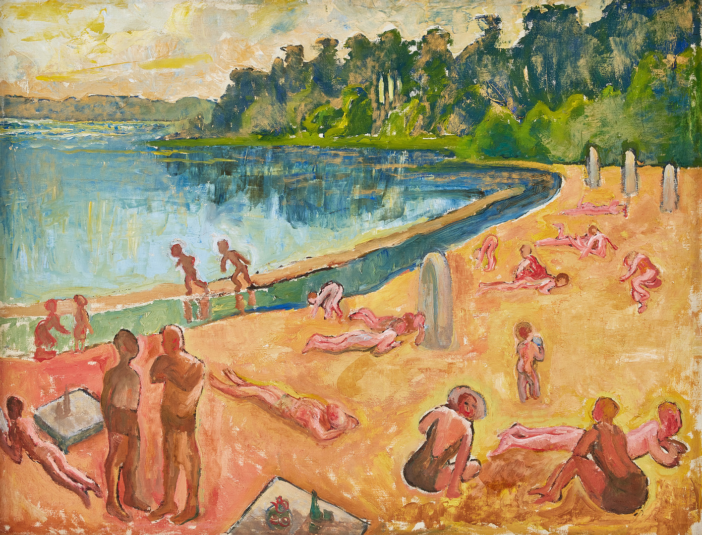 Bathing on the beach.