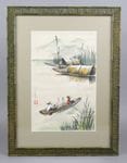 Personnages et barques sur le fleuve