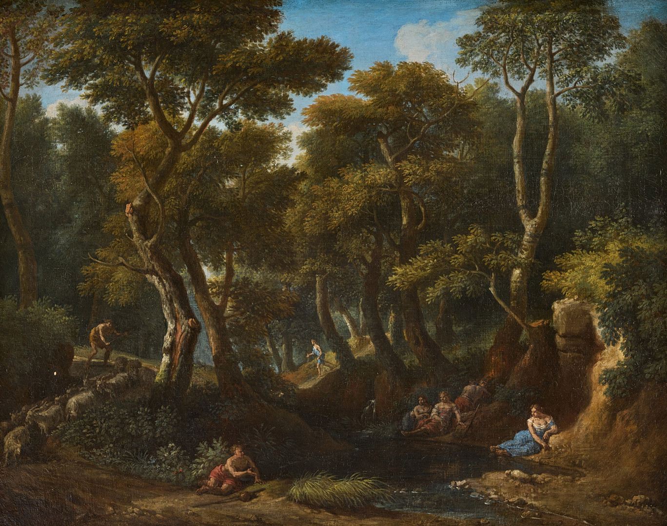 Jan Frans van Bloemen, Attributed to. Arcadian landscape with resting figures.