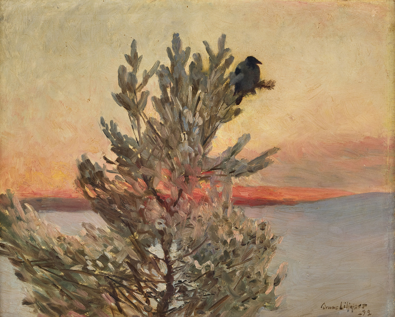 Twilight scene with crow.