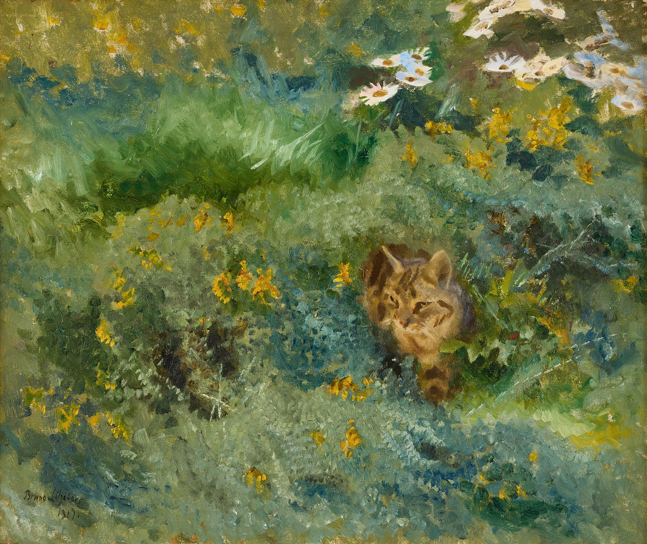 Bruno Liljefors, Cat in a blooming summer meadow.