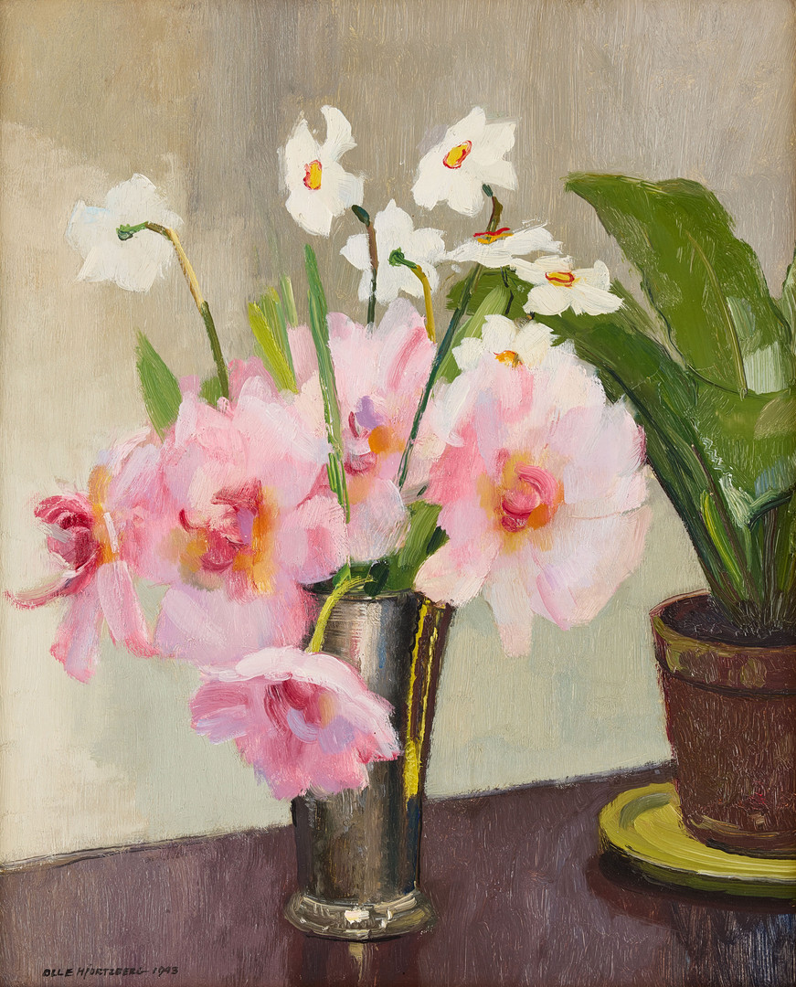 Still life with peonies and daffodils.