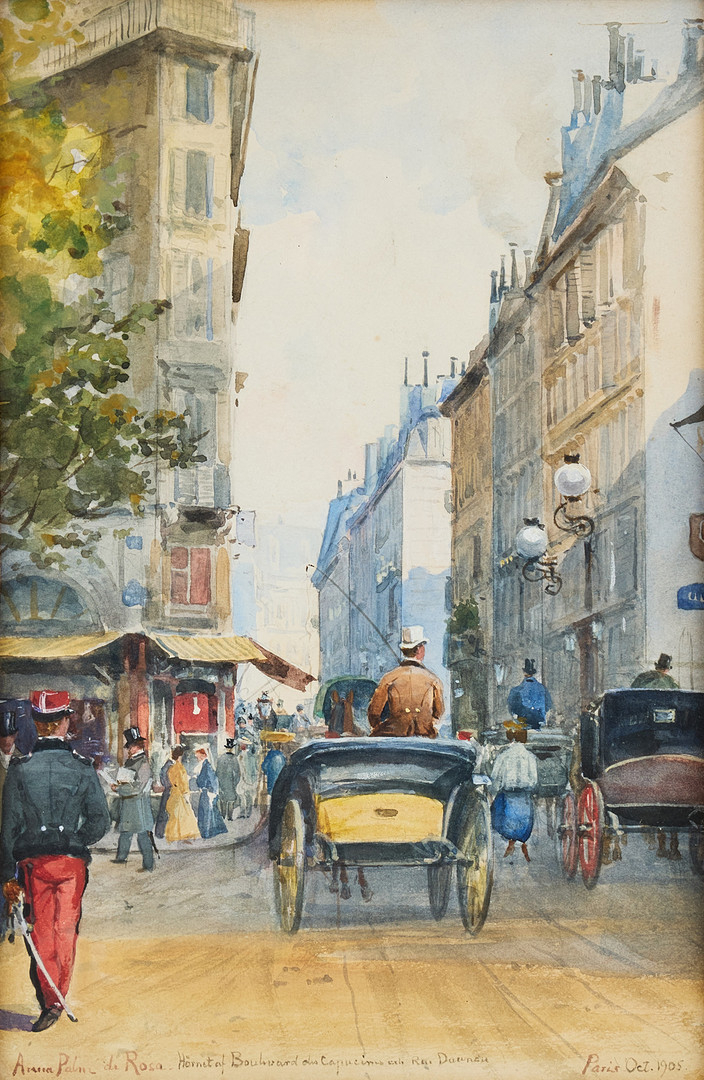 Anna Palm De Rosa, The corner of Boulevard des Capucines and Rue Dounau, Paris.