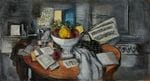 Ismaël de LA SERNA (1898-1968) Nature morte aux partitions Huile sur toile. Sign, Ismaël de LA SERNA (1898-1968) Nature morte aux partitions Huile sur toile. Signée en bas à droite, datée 39, titrée au dos. 49,5 x 92 cm