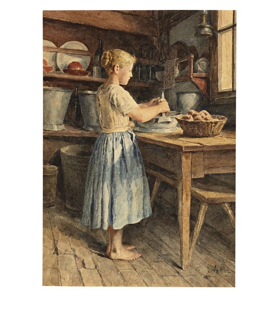 Albert Anker, Kartoffelschälendes Mädchen