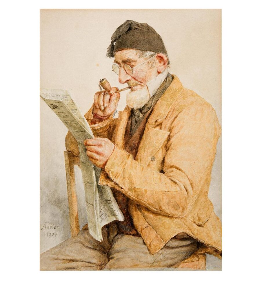 Seeländerbauer beim Zeitungslesen