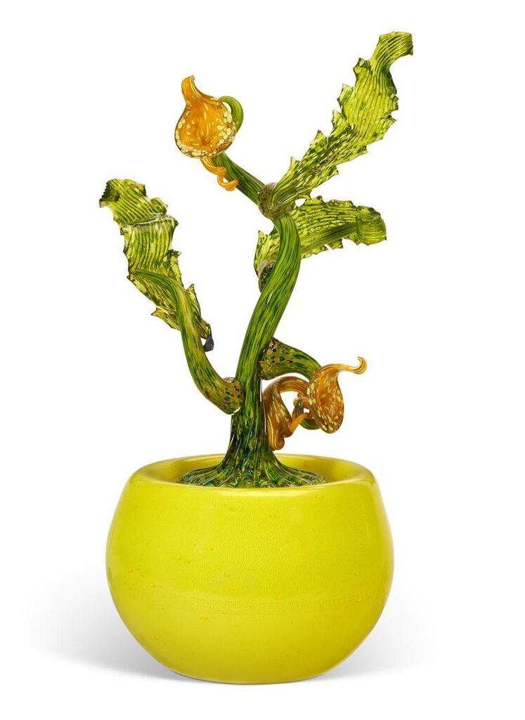 Venetian Ikebana with Leaves and Gold Lillies
