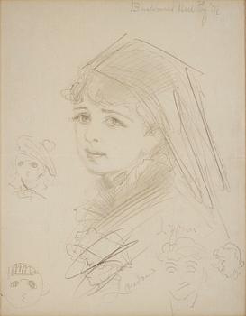 A portrait sketch and caricature drawings.