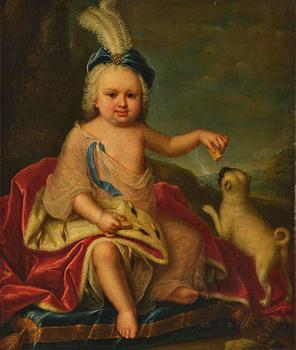Circle of, Portrait of a boy in a fur-lined coat and a pug.