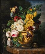 Nature morte au bouquet de fleurs et au nid 
