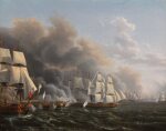 La Frégate Le Richemond, commandée par le vicomte de Mortemart remorquant Le Glorieux dématé et cerné par la flotte de l'Amiral Rodney pendant la bataille donnée par le comte de Graffe le 12 avril 1782 
