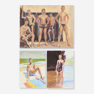 Man with Striped Towel; Wading in the Lake; Locker Room (three works)