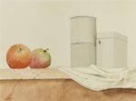 Nature morte avec deux boîtes et deux pommes