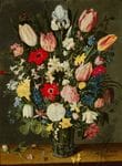 ISAAC SOREAU, Bouquet de fleurs dans un vase en verre