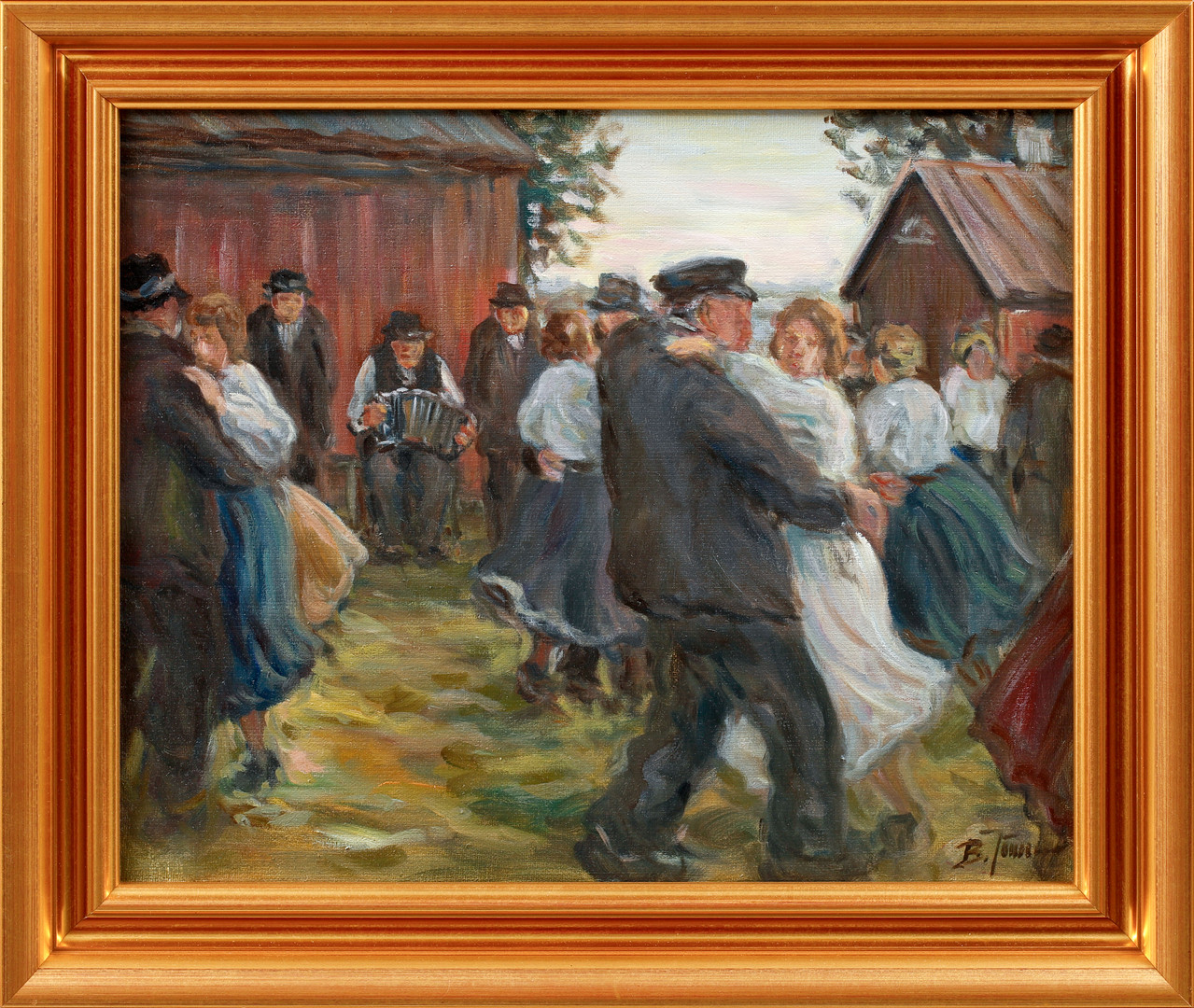Figurscen, olja på duk, signerad.