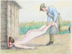 La Brouette circa 1960 Encre et crayons de couleurs sur papier 24 x 32 cm Provenance : > Succession Roland Topor, étude Briest, Drouot, 28 avril 1999, lot 82. Reproduit page 20 du catalogue