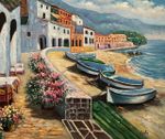 "les barques" huile sur toile signée en bas à droite. Format : 50 x 61 cm. Nous pouvons envoyer vos lots en colissimo recommandé contre un forfait de 40 € ttc france / 50 € europe / 70 € hors europe (