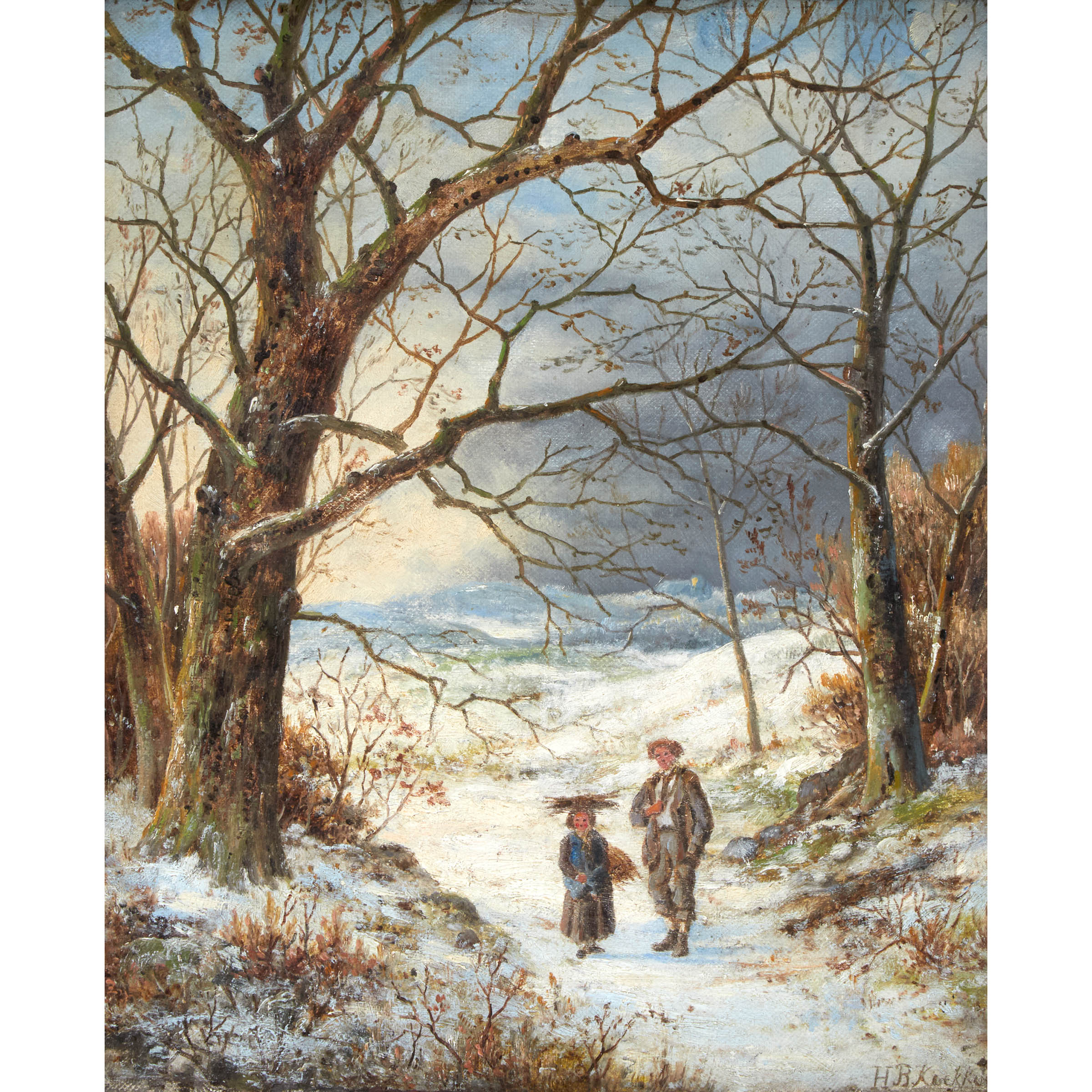 Winter Woodland Scene with Father and Child
