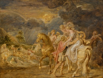 Aeneas helping Dido from her horse - a sketch