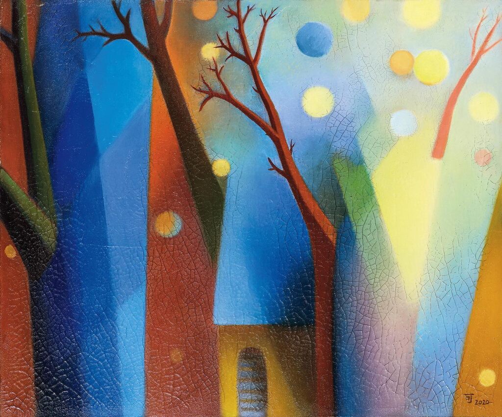 Blue Roof and Red Branches