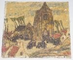 Procession devant l'église, huile sur toile, 45 x 48cm. Signé "A. Blomme" en bas à droite. État : toile à tendre sur châssis, vernis jauni.