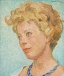 Portrait de Femme (1963), huile sur toile, 33 x 29 cm, signé en haut à droite "Suzanne Fabry 1963".