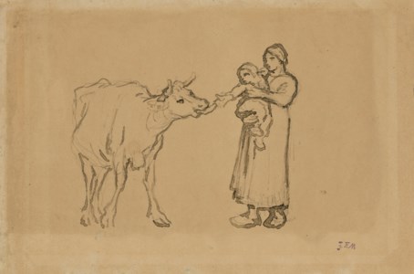 Mère et enfant avec une vache