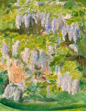 Wisteria. Unsigned. Oil on canvas. 52 x 42 cm. "Blåregn". Wisteria. Unsigned. Oil on canvas. 52 x 42 cm.