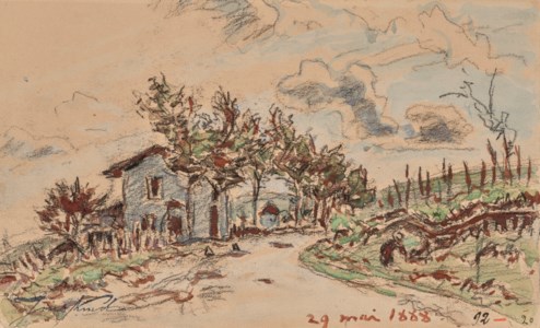 Hameau près de La Côte-Saint-André ( recto ); La Croix Soulier à La Côte-Saint-André ( verso )